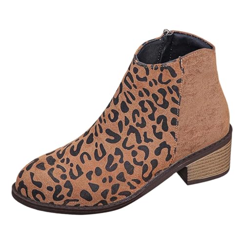 Stiefeletten Damen Winter, Wasserdicht Winterstiefel Winterboots Leder Gefüttert mit Absatz Bequem Winterschuhe Einfarbig Schlupfstiefel Warm Herbst Damenstiefel Stiefeletten von MODSGUE