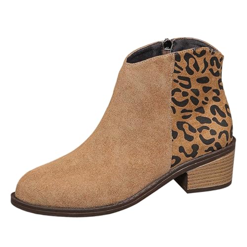 Stiefeletten Damen Winter, Wasserdicht Winterstiefel Winterboots Leder Gefüttert mit Absatz Bequem Winterschuhe Einfarbig Schlupfstiefel Warm Herbst Damenstiefel Stiefeletten von MODSGUE