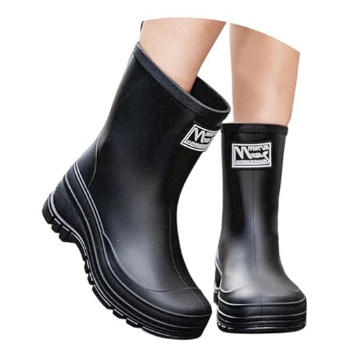 Wasserdicht Gummistiefel Damen Halbhoch Atmungsaktiv Boots Gartenschuhe Mode Anti-Rutsch Gummistiefeletten Rain Boots Herbst Winter Bequem Stiefeletten Regenschuhe von MODSGUE