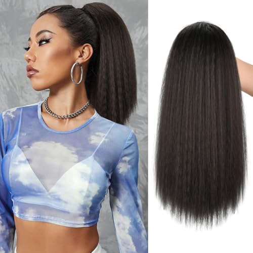 MODSIGHT 2 Clips in der Größe verstellbar und sorgen für sofortiges Volumen: Die Yaki Pferdeschwanzverlängerung für schwarze Frauen hat 2 feste Clips und eine Schnallenschnur, um Ihnen zu helfen, sie von MODSIGHT