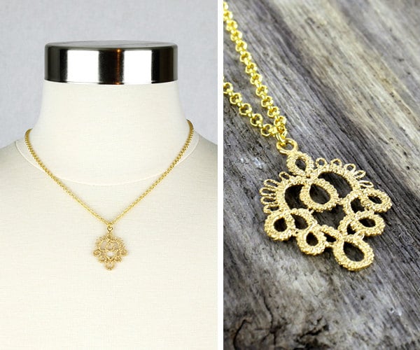 Grace - Gold Cast Lace Anhänger Halskette von MODafind