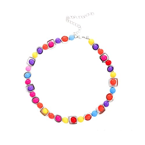 MOEEIJEW Bunte Perlen-Halskette für Damen, niedlicher Acrylperlen, Choker-Charm-Halskette, Boho-Halskette, one size, Metall, Kein Edelstein von MOEEIJEW