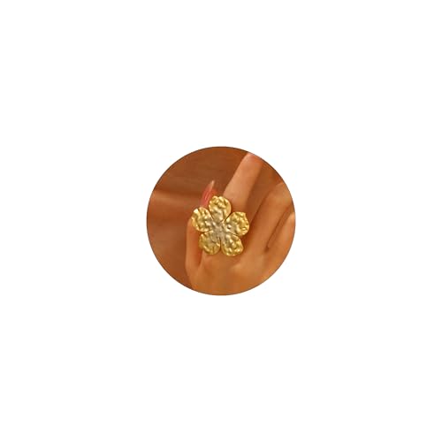 MOEEIJEW Goldener Blumenring für Damen, klobiger Gänseblümchen-Ring, zierlicher Goldfaltenring, minimalistischer Blumenschmuck, Legierter Stahl, Kein Edelstein von MOEEIJEW