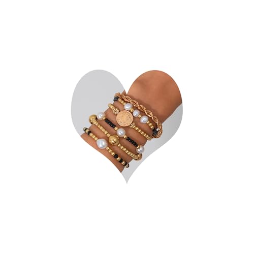 MOEEIJEW Klobige goldene Perlenarmbänder für Frauen, stapelbarer Perlenarmreif, Stretch-Wickelarmbänder, Schmuck, one size, Legierung, Kein Edelstein MOEEIJEW Klobige goldene Perlenarmbänder für Frauen, stapelbarer Perlenarmreif, Stretch-Wickelarmbänder, Schmuck, one size, Legierung, Kein Edelstein von MOEEIJEW