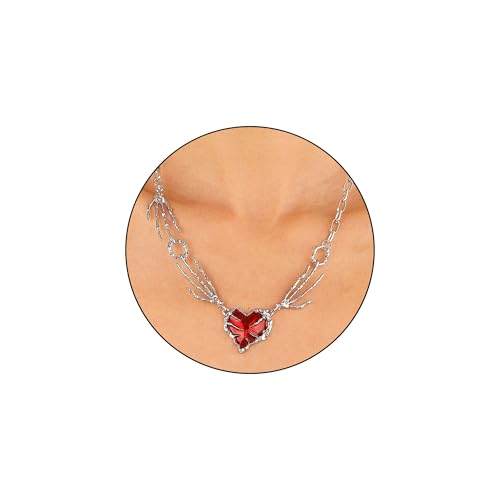 MOEEIJEW Rote Herz-Halskette für Damen, trendiger Punk-Herz-Anhänger, Gothic-Statement-Halskette, Halloween-Schmuck, one size, Metall, Kein Edelstein von MOEEIJEW