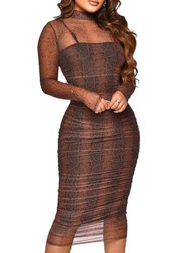 MOEENCN Sexy Langarm-Midikleid für Damen, durchscheinendes Netzgewebe, Bedruckt, Zweiteiliger Rock, Rundhalsausschnitt, durchsichtig, figurbetont, Party MOEENCN Sexy Langarm-Midikleid für Damen, durchscheinendes Netzgewebe, Bedruckt, Zweiteiliger Rock, Rundhalsausschnitt, durchsichtig, figurbetont, Party von MOEENCN