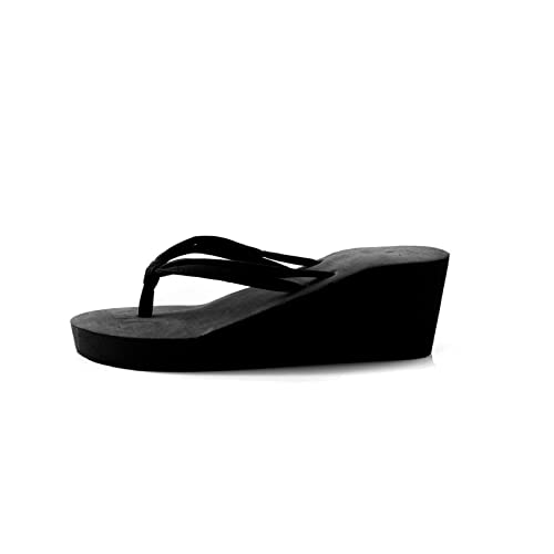 MOEIDO Pantoffeln für Damen Summer Casual Platform Woman Bath Slippers Wedge Beach Flip Flops High Heel Soft Slippers For Women Black Ladies Shoes (Color : Black, Size : 36 EU) von MOEIDO