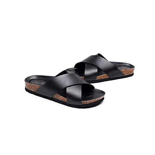 MOEIDO Pantoffeln für Damen Unisex Fashion Men Beach Cross Cork Slippers Summer Solid Color Non-slip Outside Women Slide Shoe (Color : Black, Size : 40 EU) von MOEIDO