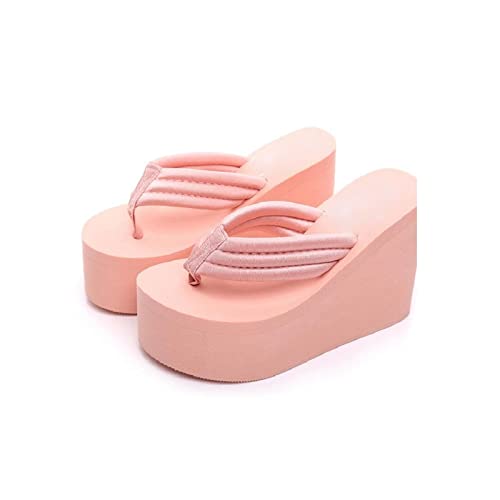 MOEIDO Pantoffeln für Damen Women Fashion Summer Chunky Sole Wedges Heels Flip Flops Casual Shoes Arrival Waterproof Taiwan Slippers (Color : Pink, Size : 34 EU) von MOEIDO