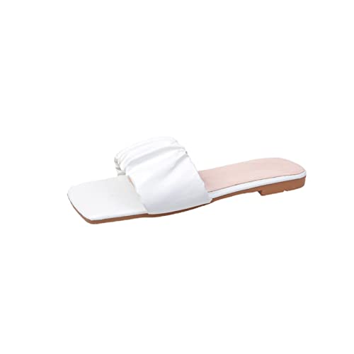 MOEIDO Pantoffeln für Damen Women Slippers Female Square Heel Flip Flops Sandals Slippers Designer Soft Flat Slides Summer Sandals for Women (Color : White, Size : 35 EU) von MOEIDO