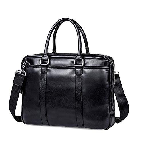 MOEIDO Umhängetasche Einfache Business Herren Aktentasche Handtasche Leder Laptoptasche Mode Lässige Umhängetasche Schwarz Bürobeutel(Color:Black 35cm) von MOEIDO