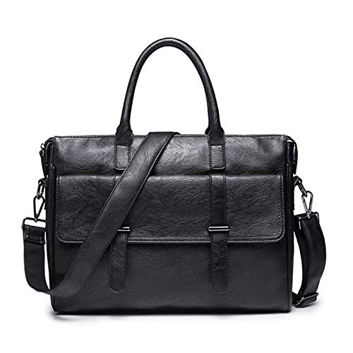 MOEIDO Umhängetasche Einfache Business Herren Aktentasche Handtasche Leder Laptoptasche Mode Lässige Umhängetasche Schwarz Bürobeutel(Color:Black 37cm) von MOEIDO