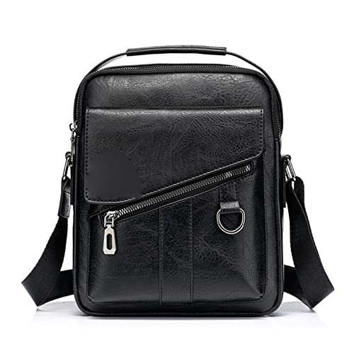 MOEIDO Umhängetasche Fashion Business Mens Messenger Bag Genuine Leather Waterproof Men's Shoulder Bag Handbag Computer Bag Zipper Shoulder Bag(Color:Black) von MOEIDO