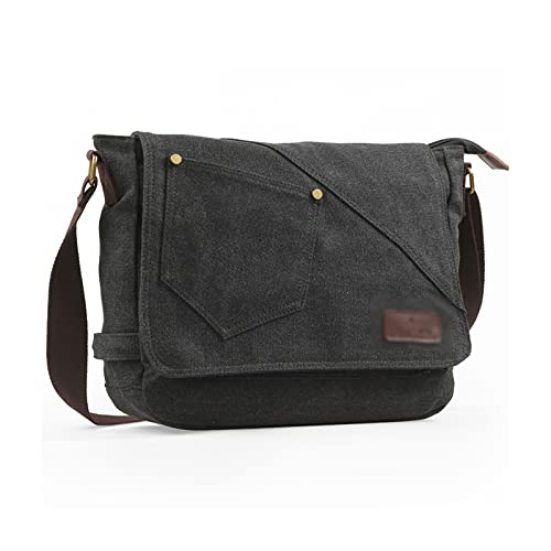 MOEIDO Umhängetasche Herren Leinwand Crossbody Casual Umhängetaschen Vintage Messenger Reise Handtaschen Studentasche Aktentasche Tasche(Color:Black) von MOEIDO