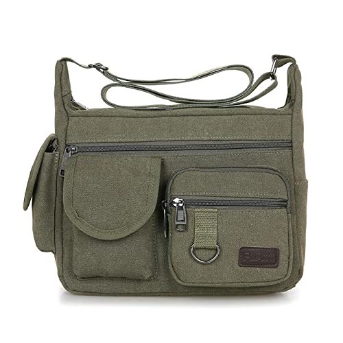 MOEIDO Umhängetasche Men Canvas Shoulder Bag Travel Handbags Multifunction Messenger Bags Solid Zipper Top-handle Pack Casual Crossbody Bags(Color:Army Green) von MOEIDO