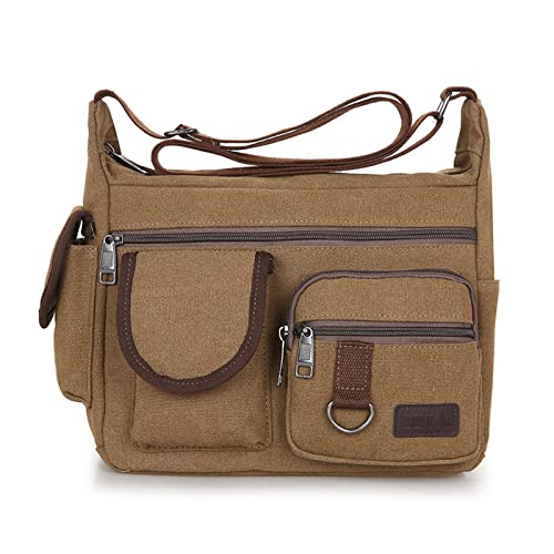 MOEIDO Umhängetasche Men Canvas Shoulder Bag Travel Handbags Multifunction Messenger Bags Solid Zipper Top-handle Pack Casual Crossbody Bags(Color:Auburn) von MOEIDO