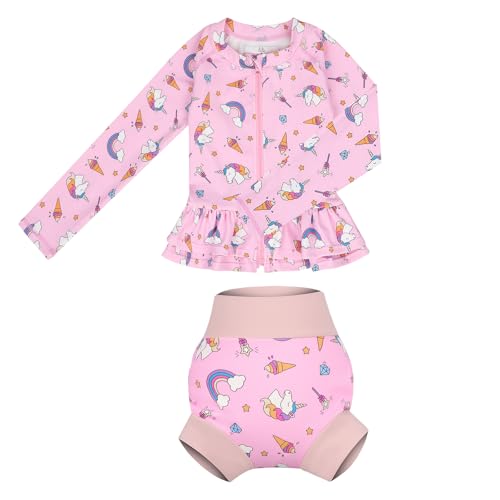 MOEMOE BABY Badeanzug für Kinder Mädchen, UPF 50+, UV Badebekleidung mit Langarm T-Shirt und schwimmwindeln S von MOEMOE BABY