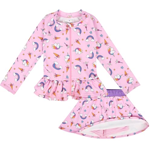 MOEMOE BABY Badeanzug für Baby Mädchen, Zweiteilig UV-Schutz Rash-Guard-Set, Badebekleidung mit Langarm Schwimmshirt und Badeshorts XL von MOEMOE BABY