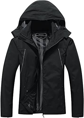 MOERDENG Damen Wasserdichte Regenjacke Outdoor Leichte Kapuze Regenmantel für Wandern Reisen, Black-01, Medium von MOERDENG