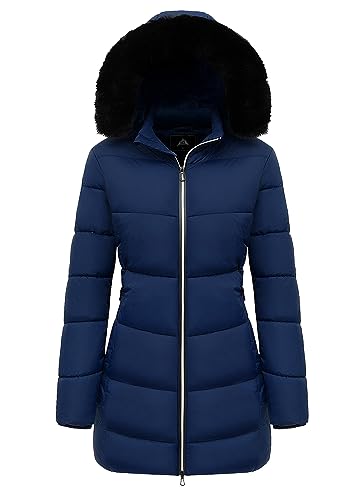 MOERDENG Damen Winter Winddicht Warm Daunenmantel Wasserdicht Dicke Kapuze Mode Puffer Jacke, Dunkelblau, Large von MOERDENG
