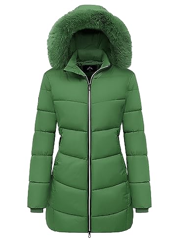 MOERDENG Damen Winter Winddicht Warm Daunenmantel Wasserdicht Dicke Kapuze Mode Puffer Jacke, Grün , L von MOERDENG