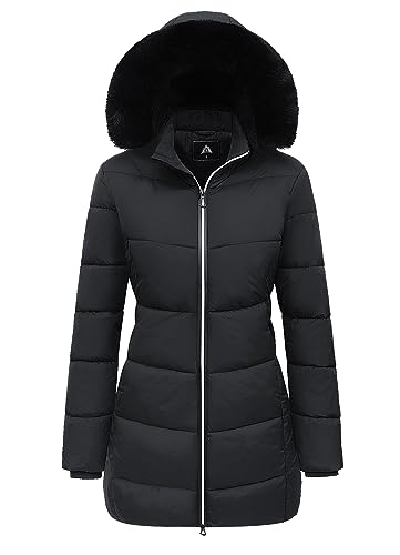 MOERDENG Damen Winter Winddicht Warme Daunenmäntel Wasserdicht Verdicken Mit Kapuze Mode Puffer Jacke, Schwarz 01, Medium von MOERDENG