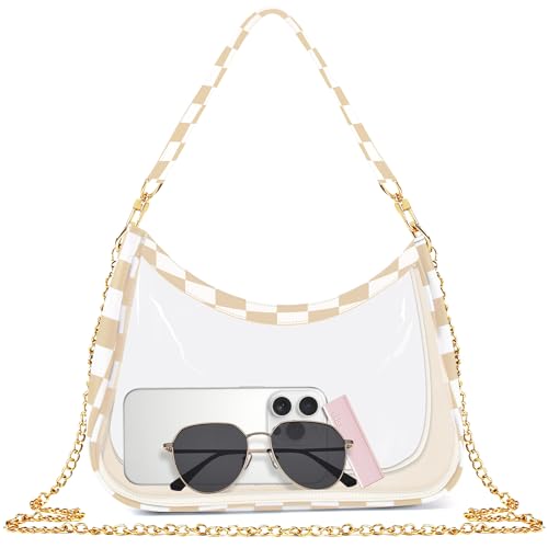 MOETYANG Transparente Tasche für Stadionveranstaltungen, durchsichtige Geldbörsen für Damen, Stadion-Crossbody, karierte Konzerttasche, Schulterhandtasche, Beige kariert, Medium to Large, Casual MOETYANG Transparente Tasche für Stadionveranstaltungen, durchsichtige Geldbörsen für Damen, Stadion-Crossbody, karierte Konzerttasche, Schulterhandtasche, Beige kariert, Medium to Large, Casual von MOETYANG