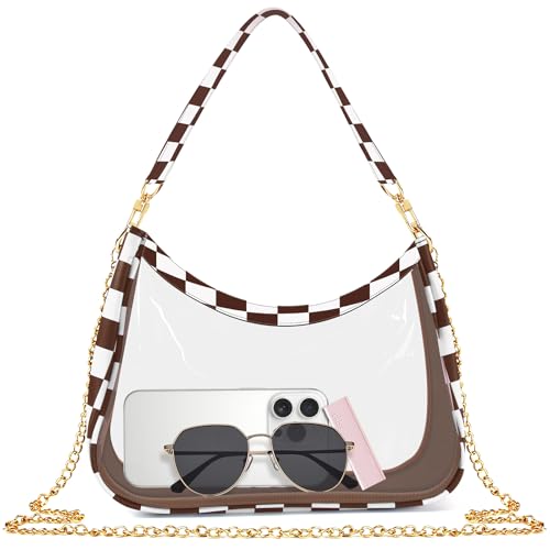 MOETYANG Transparente Tasche für Stadionveranstaltungen, durchsichtige Geldbörsen für Damen, Stadion-Crossbody, karierte Konzerttasche, Schulterhandtasche, Braun kariert, Medium to Large, Casual MOETYANG Transparente Tasche für Stadionveranstaltungen, durchsichtige Geldbörsen für Damen, Stadion-Crossbody, karierte Konzerttasche, Schulterhandtasche, Braun kariert, Medium to Large, Casual von MOETYANG