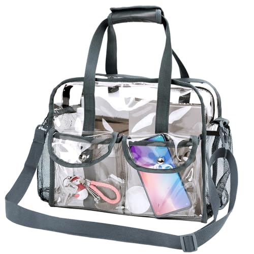 MOFASVIGI Large Clear Tote Bags Stadium Approved for Men Women Transparent PVC Shopping Bag Waterproof See Through Bag with Handles for Lunch, Stadium, Sports Games, Leisure Occasion (GREY) von MOFASVIGI