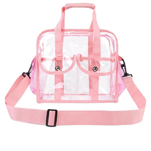 MOFASVIGI Large Clear Tote Bags Stadium Approved for Men Women Transparent PVC Shopping Bag Waterproof See Through Bag with Handles for Lunch, Stadium, Sports Games, Leisure Occasion (PINK) von MOFASVIGI