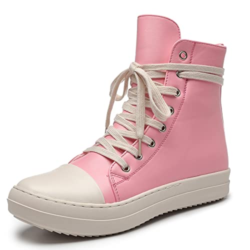 MOFEEDOUKA Damen High Top Sneakers Schnürschuh Komfort Plattform Walking Canvas Schuhe mit Reißverschluss, Pink PU, 43.5 EU von MOFEEDOUKA