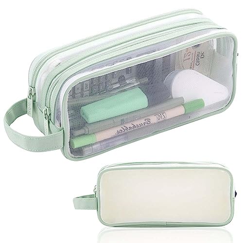 Großes Federmäppchen, transparent, 2 Fächer, Stifttasche, Schreibwaren-Beutel, Kosmetiktasche, Make-up-Tasche für Studenten, Schule, Uni, Büro, lichtgrün, Federmäppchen von MOFIC