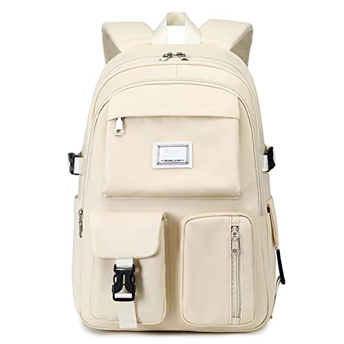 Mädchen Rucksack Schultaschen, große Kapazität Rucksäcke Mittelschule, Multi-Taschen-Rucksack, wasserdichte Schul-Büchertasche für Kinder, Teenager, Mädchen, Jungen, beige, 17.32x12.2x4.72inch von MOFIC