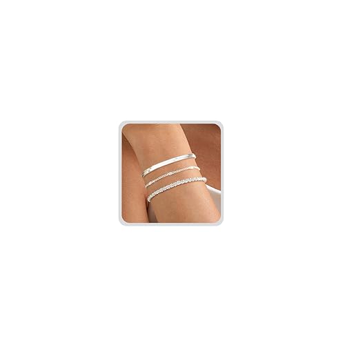 MOGASA 3 Stück Armband Damen Silber 925 Verstellbare Stapelbare Armbänder Damen Mädchen Perlenarmband Kettenarmband Schmuck Geschenk für Frauen Silber/Gold Armband Set von MOGASA