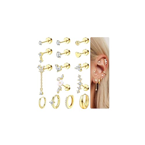 MOGASA Hypoallergene Helix Piercings Ohrringe Damen Daith Conch Piercing Tragus Flat Ohrringes Flatback Ohrstecker Ohrpiercing Chirurgenstahl Ohrringes Edelstahl Silber Set Pircingssets Ohr Gold MOGASA Hypoallergene Helix Piercings Ohrringe Damen Daith Conch Piercing Tragus Flat Ohrringes Flatback Ohrstecker Ohrpiercing Chirurgenstahl Ohrringes Edelstahl Silber Set Pircingssets Ohr Gold von MOGASA
