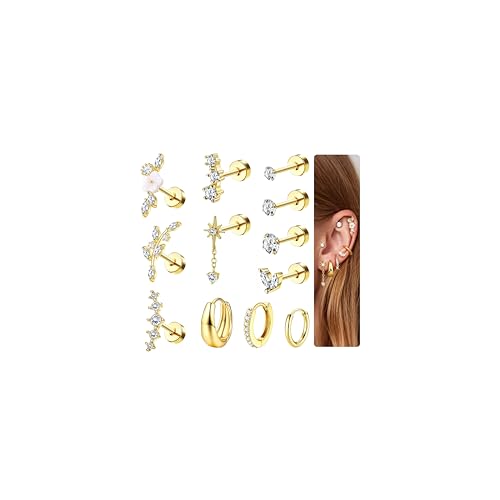 MOGASA 12 Stück Piercing Ohr Chirurgenstahl Damen Ohrringe Silber Gold Ohr Piercings CZ Blume Medizinische Ohrstecker Creolen Ohrringe Set Knorpel Conch Tragus Helix Piercings Schmuck MOGASA 12 Stück Piercing Ohr Chirurgenstahl Damen Ohrringe Silber Gold Ohr Piercings CZ Blume Medizinische Ohrstecker Creolen Ohrringe Set Knorpel Conch Tragus Helix Piercings Schmuck von MOGASA
