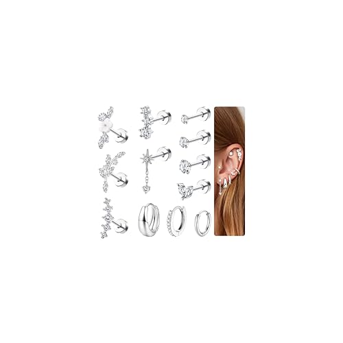 MOGASA 12 Stück Piercing Ohr Chirurgenstahl Damen Ohrringe Silber Gold Ohr Piercings CZ Blume Medizinische Ohrstecker Creolen Ohrringe Set Knorpel Conch Tragus Helix Piercings Schmuck MOGASA 12 Stück Piercing Ohr Chirurgenstahl Damen Ohrringe Silber Gold Ohr Piercings CZ Blume Medizinische Ohrstecker Creolen Ohrringe Set Knorpel Conch Tragus Helix Piercings Schmuck von MOGASA