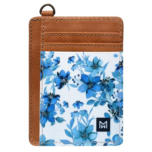 MOGEWOE Kreditkartenetui Geldbörse für Frauen Slim Minimalist Wallet RFID Blocking Leather Wallets Elastic Front Pocket Wallet for Women, blaue blumen von MOGEWOE