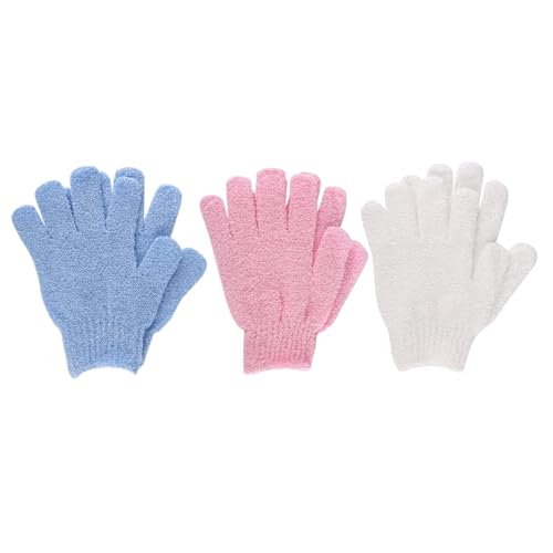 6 Stück Peelinghandschuh Peeling Handschuhe, Peeling Körper Duschschwamm, Waschhandschuh Körper Sauna Zubehör, abgestorbene Haut Entferner für Damen und Herren, Weiß + Rot + Blau von MOGITO