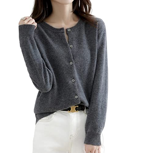MOGSA Cardigan-Pullover Damen Strickjacken Pullover O-Ausschnitt Frühling Herbst Strick Kaschmir Strickjacken einreihig Damen Pullover - Dunkelgrau, L (55-62) kg von MOGSA