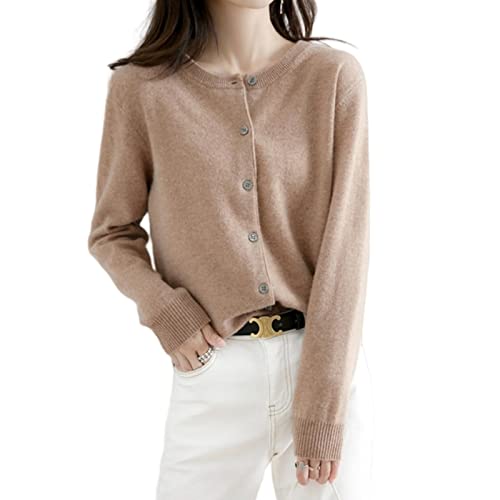MOGSA Damen Strickjacke Pullover O-Ausschnitt Frühling Herbst Strick Kaschmir Strickjacken einreihig - Kamel, M (50-55) kg von MOGSA