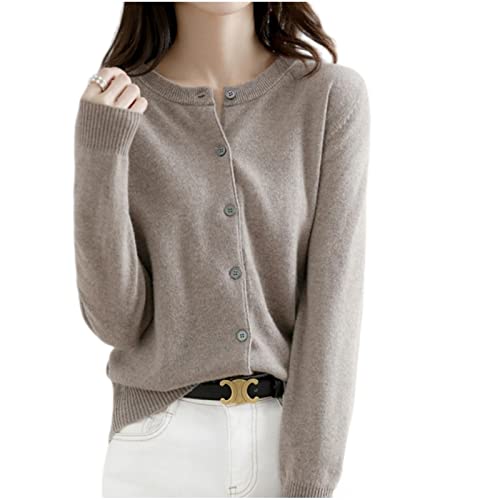 MOGSA Cardigan-Pullover Damen Strickjacken Pullover Rundhalsausschnitt Frühling Herbst Strickjacke Kaschmir einreihig Damen Pullover - Dunkelbraun, M (50-55) kg von MOGSA