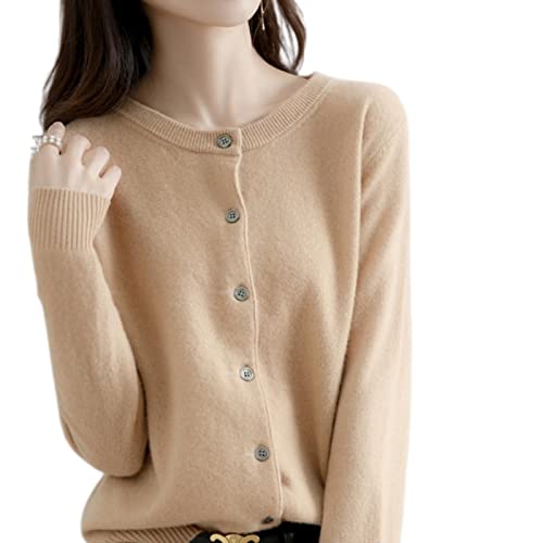 MOGSA Cardigan-Pullover Damen Strickjacken Pullover Rundhalsausschnitt Frühling Herbst Strickjacke Kaschmir einreihig Damen Pullover - Hellbraun, XXL (67-75) kg von MOGSA