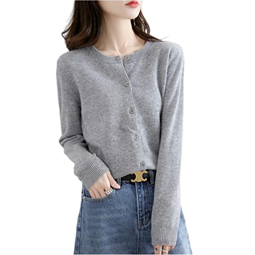 MOGSA Cardigan-Pullover Damen Strickjacken Pullover Rundhalsausschnitt Frühling Herbst Strickjacke Kaschmir einreihig Damen Pullover - Hellgrau, M (50-55) kg von MOGSA