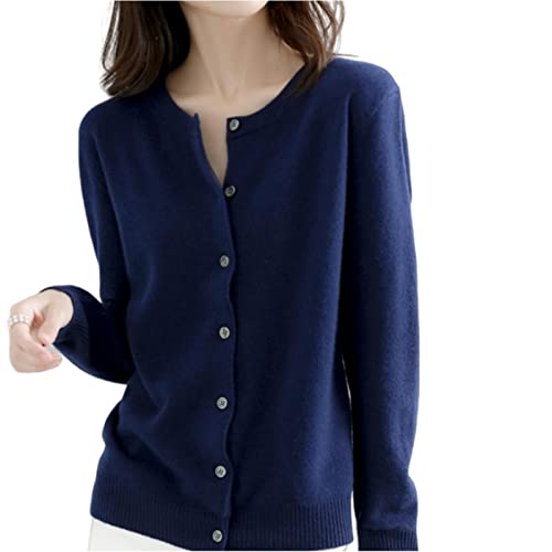 MOGSA Cardigan-Pullover Damen Strickjacken Pullover Rundhalsausschnitt Frühling Herbst Strickjacke Kaschmir einreihig Damen Pullover - Marineblau, XXL (67-75) kg von MOGSA