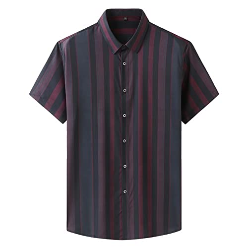 MOGSA Kurzärmeliges lässiges gestreiftes Hemd für Herren, Sommeroberteil, lockere übergroße Herrenhemden, Kurzarm-Chemise, Homme-Rot, asiatische Größe 6XL 205 von MOGSA