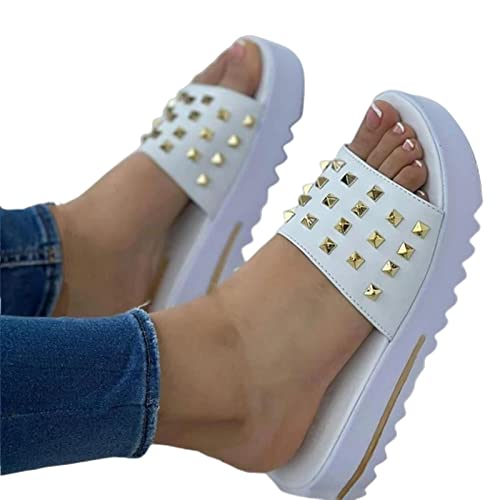 MOGSA Sommer-Hausschuhe Damenschuhe Sandalen offener Zehenbereich lässige Damenschuhe leichte Frauen Sandalen Strand Keilsandalen - Weiß, 38 von MOGSA