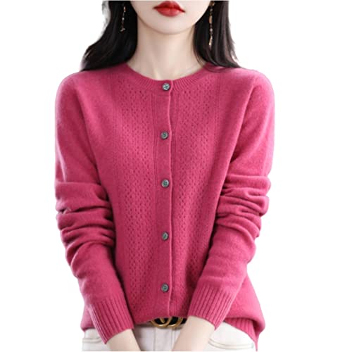 MOGSA Strickjacke Pullover Frühling und Herbst Ausgehöhlte Wolle Strickjacke Damen O-Ausschnitt Top Kaschmir Pullover Strick Nahtlos Bottoming Shirt Außenturm-Himbeere, L von MOGSA