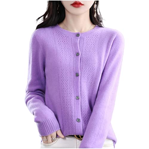 MOGSA Strickjacke Pullover Frühling und Herbst Ausgehöhlte Wolle Strickjacke Damen O-Ausschnitt Top Kaschmir Pullover Strick Nahtlos Bottoming Shirt Außenturm Romantisches Lila, M von MOGSA