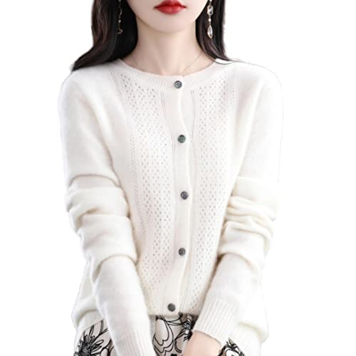 MOGSA Strickjacke Pullover Frühling und Herbst Ausgehöhlte Wolle Strickjacke Damen O-Ausschnitt Top Kaschmir Pullover Strick Nahtlos Bottoming Shirt Außenturm von MOGSA